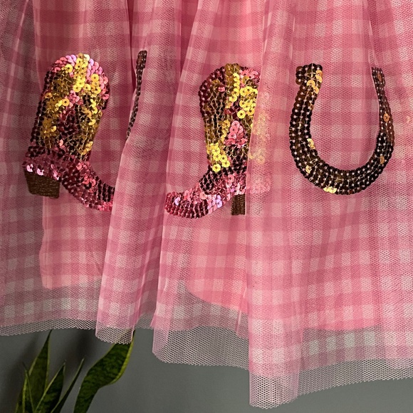 NWT Mud Pie Sequin Western Tutu Dress Cowgirl Birthday Party Plaid Pink 2T-3T - Picture 4 of 10